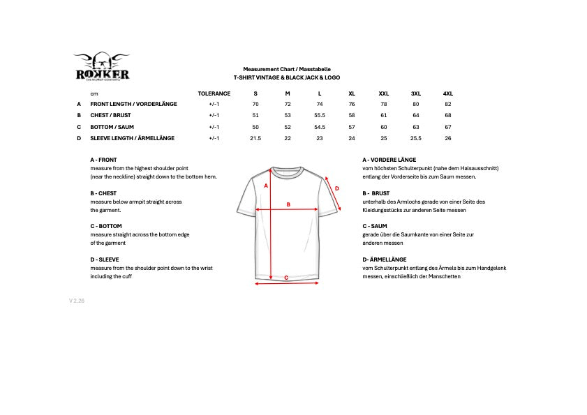 Logo T-Shirt Black Size Chart